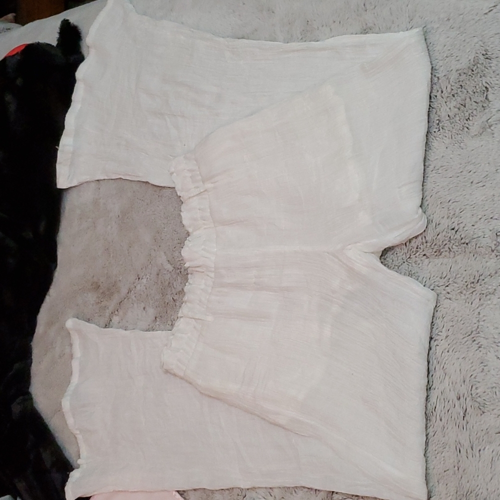 MADRAG Off-White Junior's Gauze Bell Bottom Pants-Lined w/Gauze Shorts-Sz M